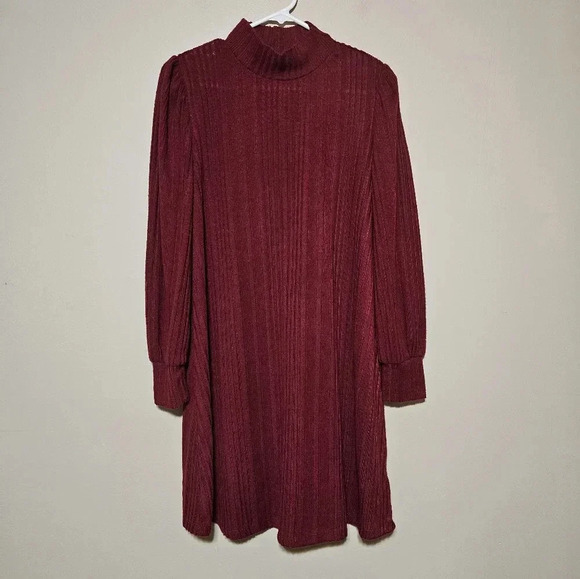 Maurices Red Ribbed Hacci Mini Dress Women's Size Medium Soft Stretch Knit Comfy - Picture 2 of 7